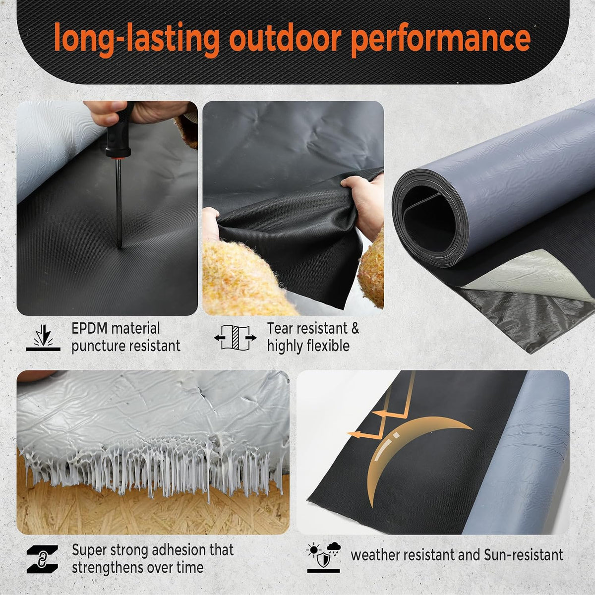 50mil EPDM Waterproofing Membrane for Roof Underlayment 16.5ft X 40in - Self-Adhesive Rubber Roofing Materials Heavy