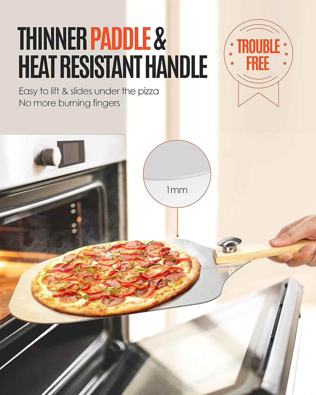 Pizza Peel Aluminum 17 inch Pizza Spatula with Rocker Cutter