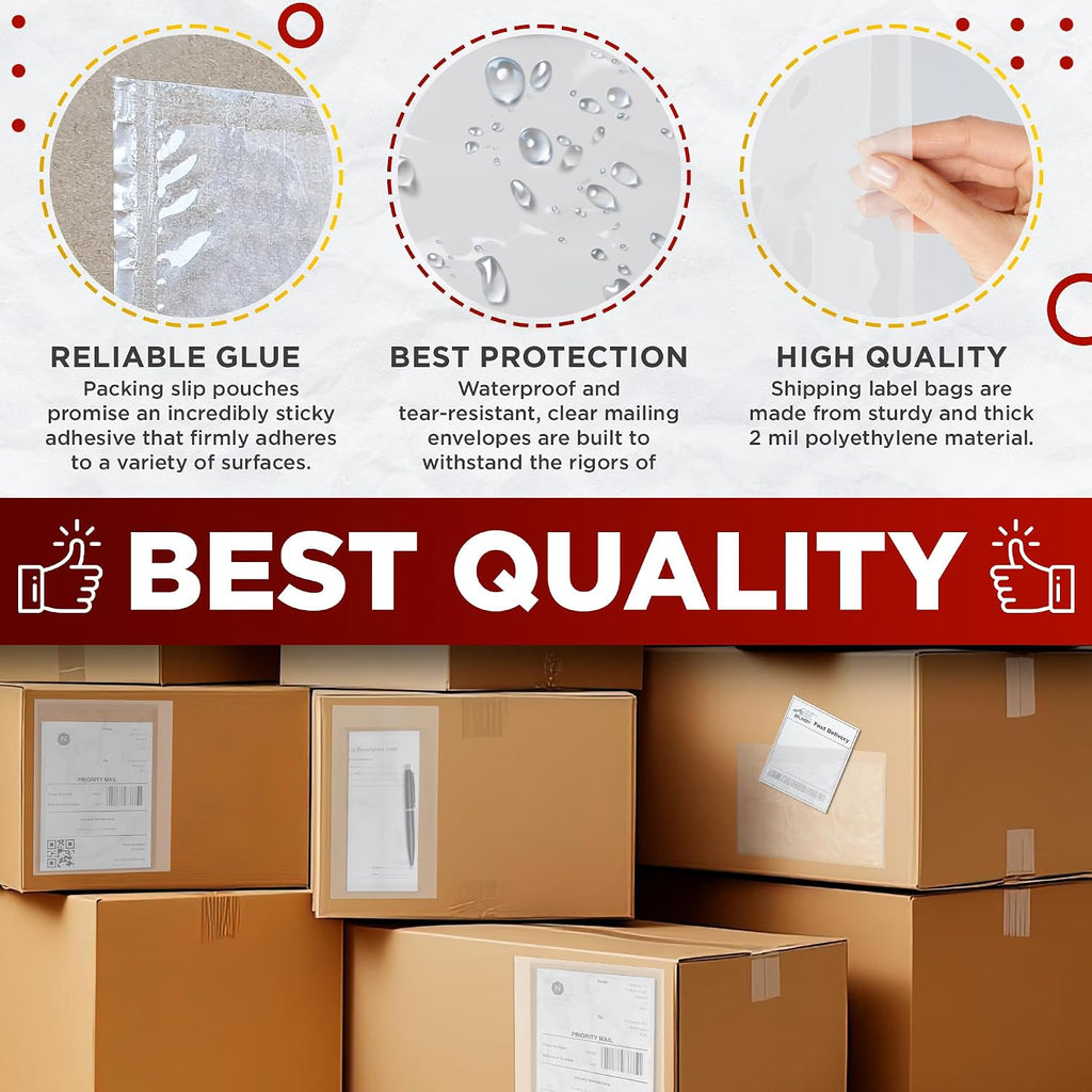 Clear Packing List Envelopes, 7 x 10 Inch Self Seal Shipping Document Pouches, 100 Pack for Business Warehouse E