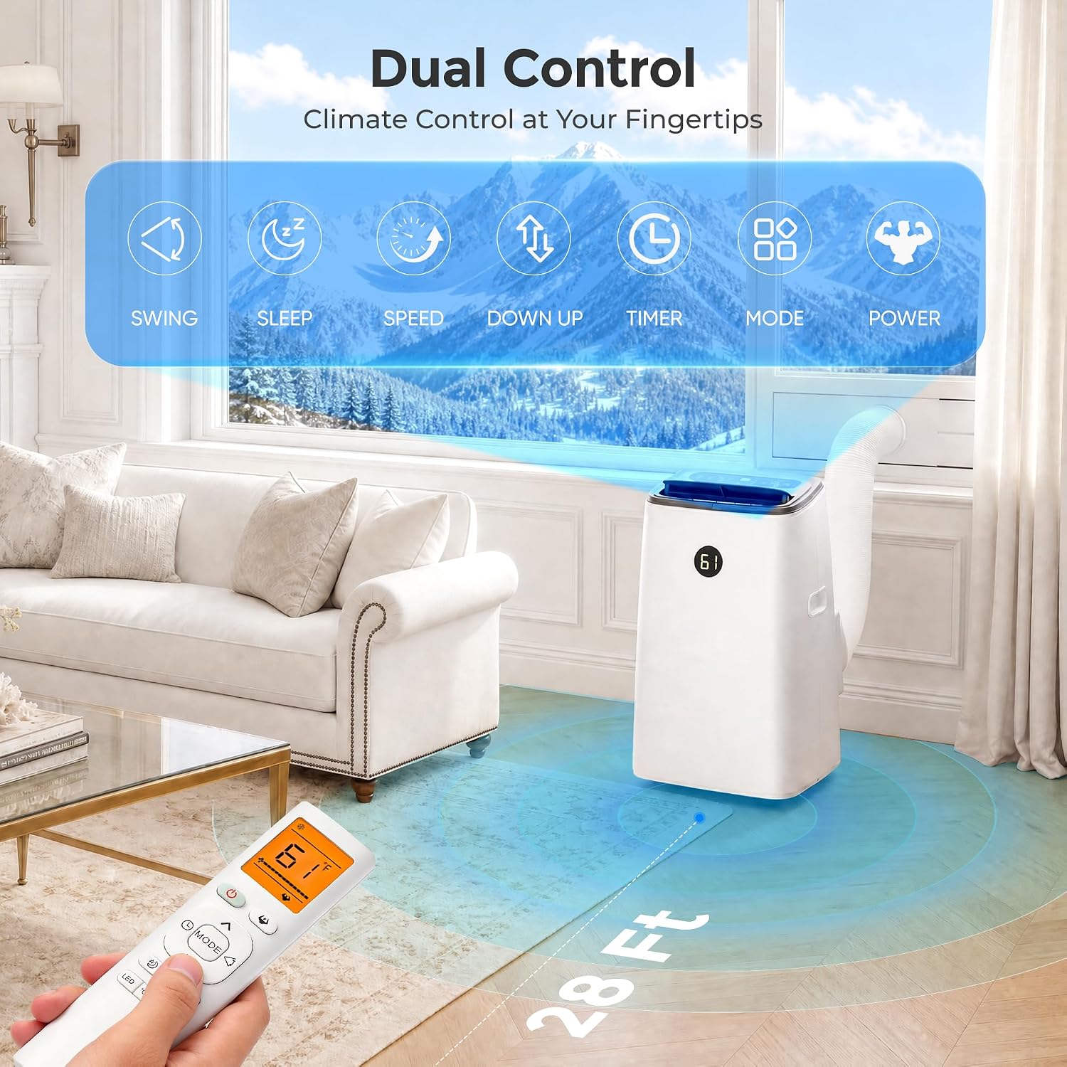14000 BTU Portable Air Conditioner for Large Rooms up to 700 Sq. Ft., 3-in-1 Portable AC Unit with Fan, Dehumidifier
