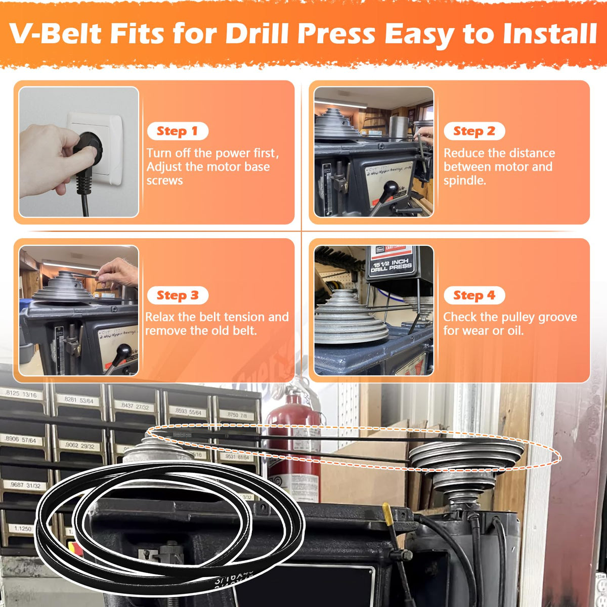 New Replacement Belt Drill Press w/ 45 inch 3/16 top Width V-Belt