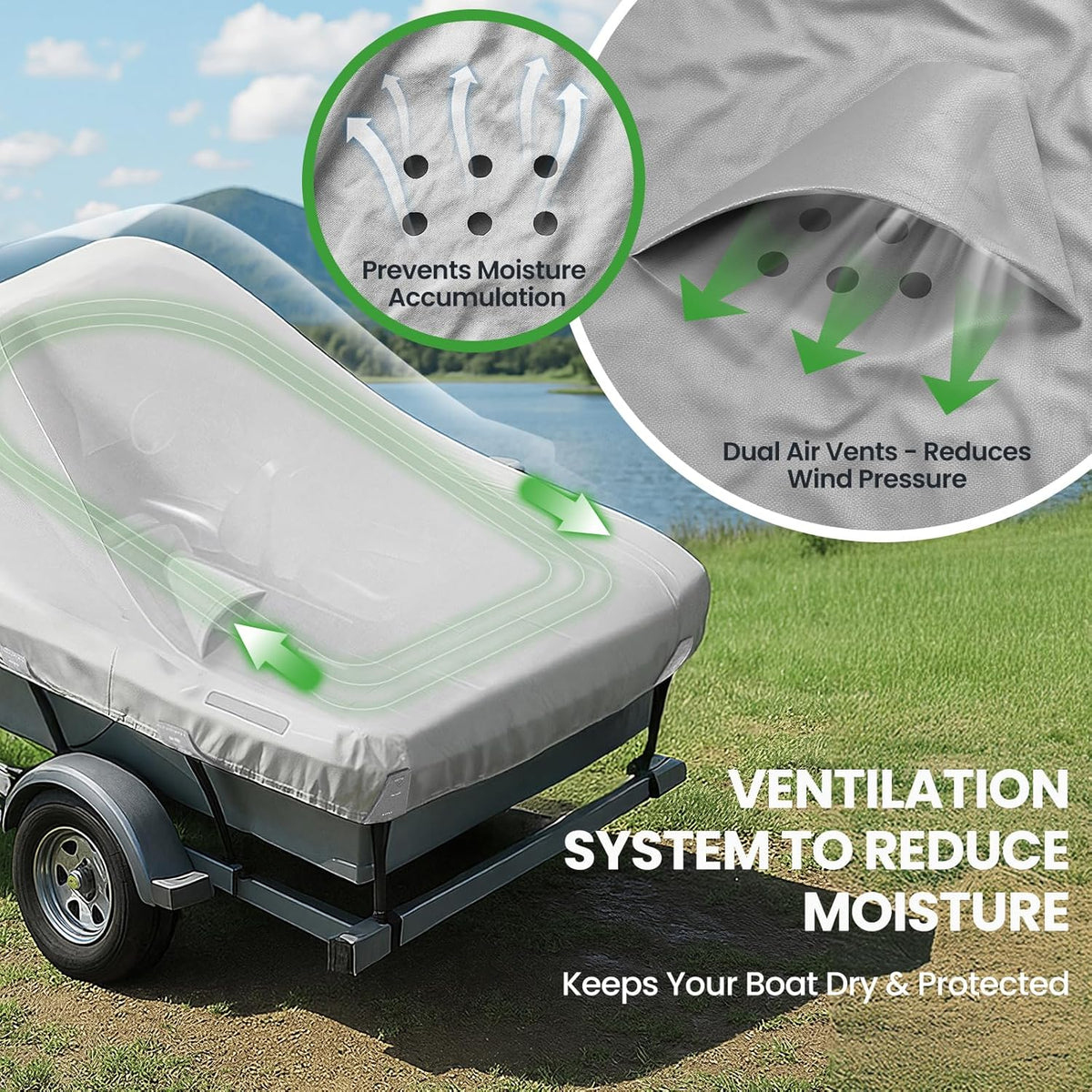 Heavy Duty 1200D Boat Cover for 14-16 FT V-Hull Boats, Marine Grade Trailerable Boat Cover with Adjustable Straps, UV