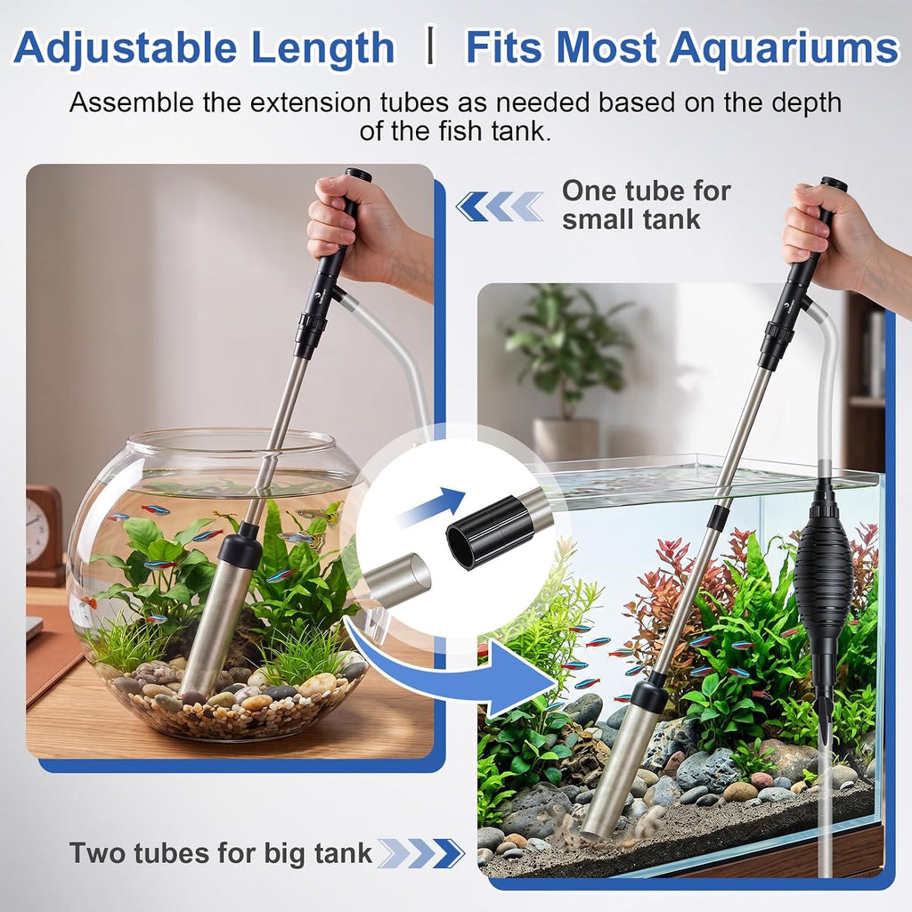 5-in-1 Aquarium Siphon Gravel Vacuum Kit with Fish Net, 3 Heads