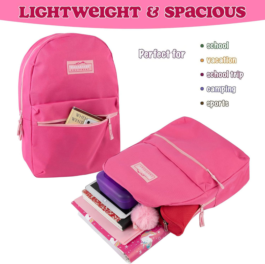 Classic 17 inch Backpacks with Adjustable Padded Straps | School Backpacks for Girls, Boys (Pink)