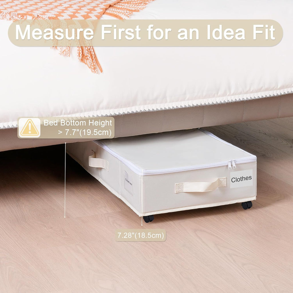 Under Bed Storage with Wheels, 2 Pack Under Bed Storage Containers with Label Holders for Clothes, Shoes and