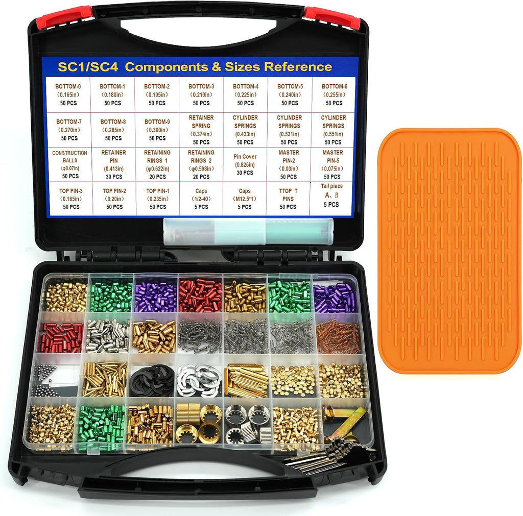 SC1 & SC4 Rekey Kit, Lock Rekeying Kit, Cylinder Pinning Kit | Color-Coded Pins, Springs, Tailpieces, 5 Service