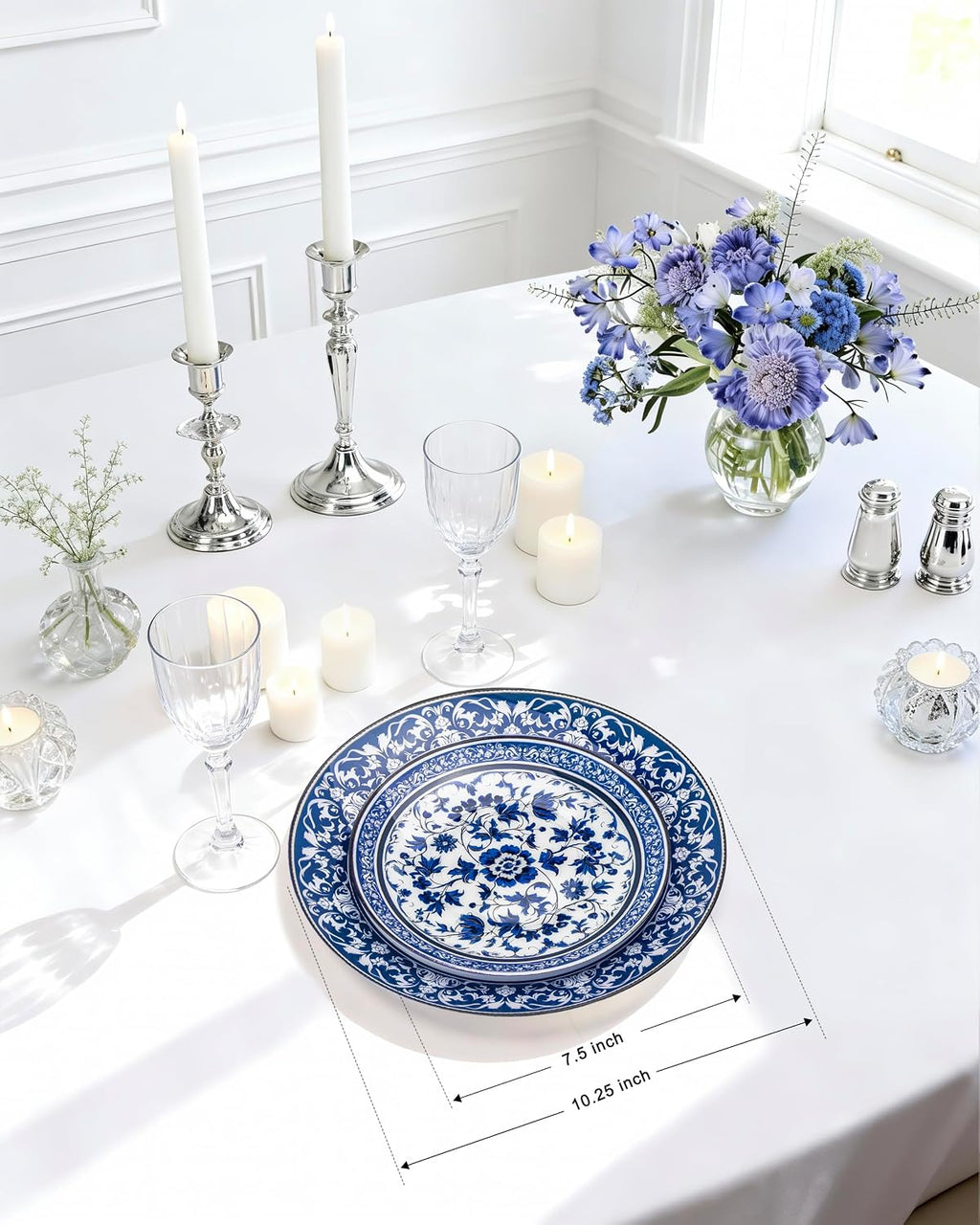 Blue Plastic Plates, Fancy Disposable Pates, 60 Pcs for 30 Guests