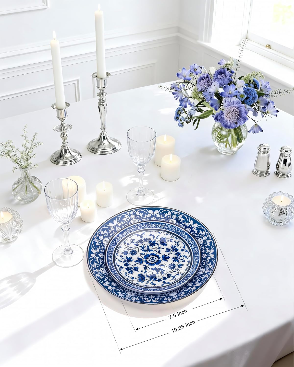 Blue Plastic Plates, Fancy Disposable Pates, 60 Pcs for 30 Guests
