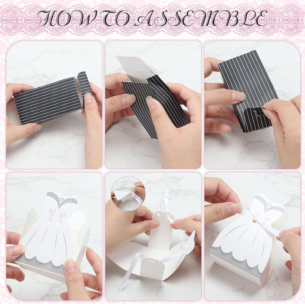 200 Pcs Wedding Favor Boxes Bride Groom Candy with Ribbon