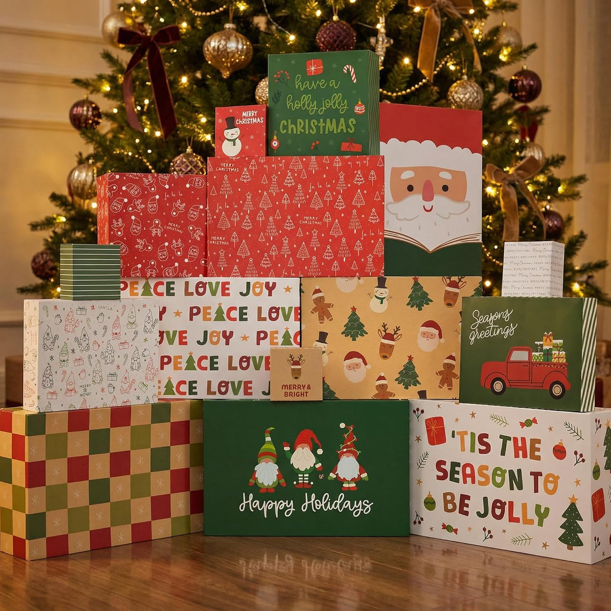Beautiful Christmas Gift Boxes Set of 15 - Holiday Present Boxes for Shirts