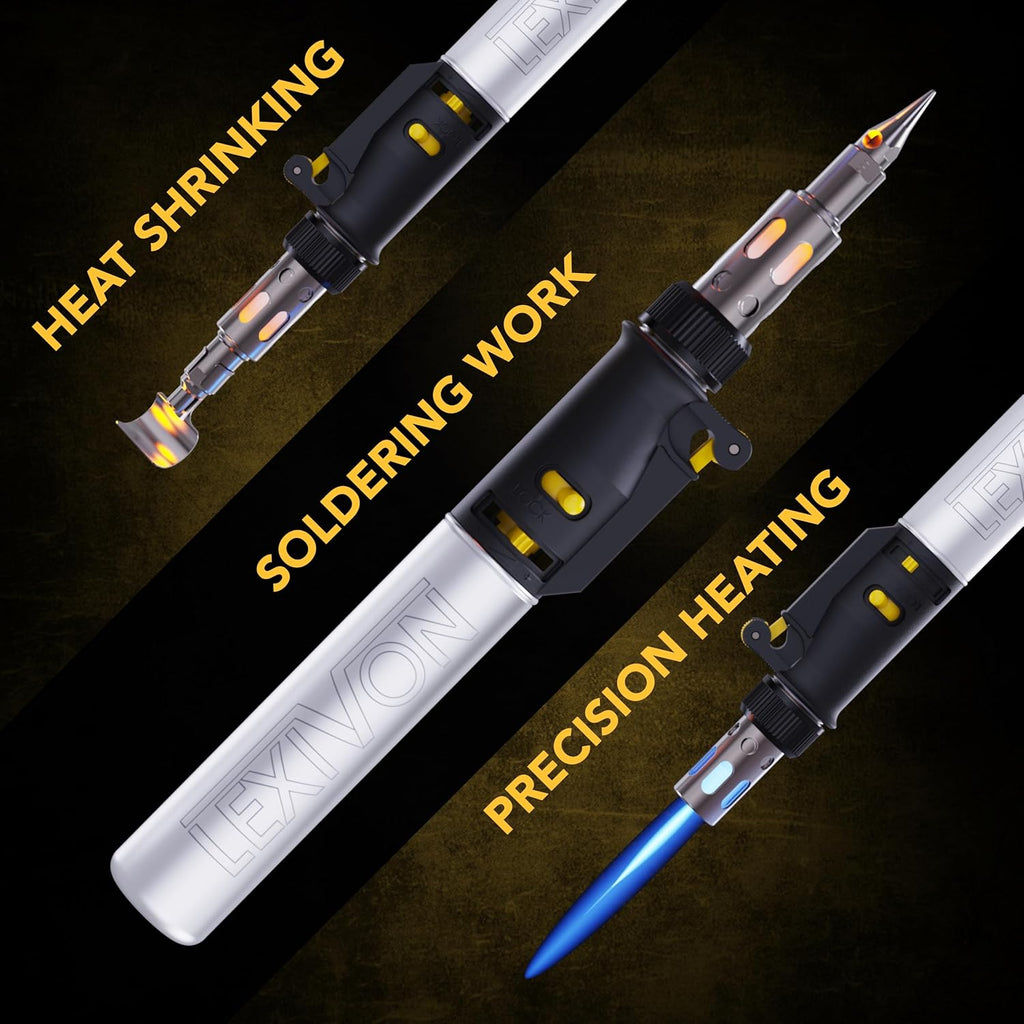 Butane Soldering Iron Multi-Purpose Kit | Cordless Self-Igniting Adjustable Flame 7-Tip Set | Pro Grade 125-Watt