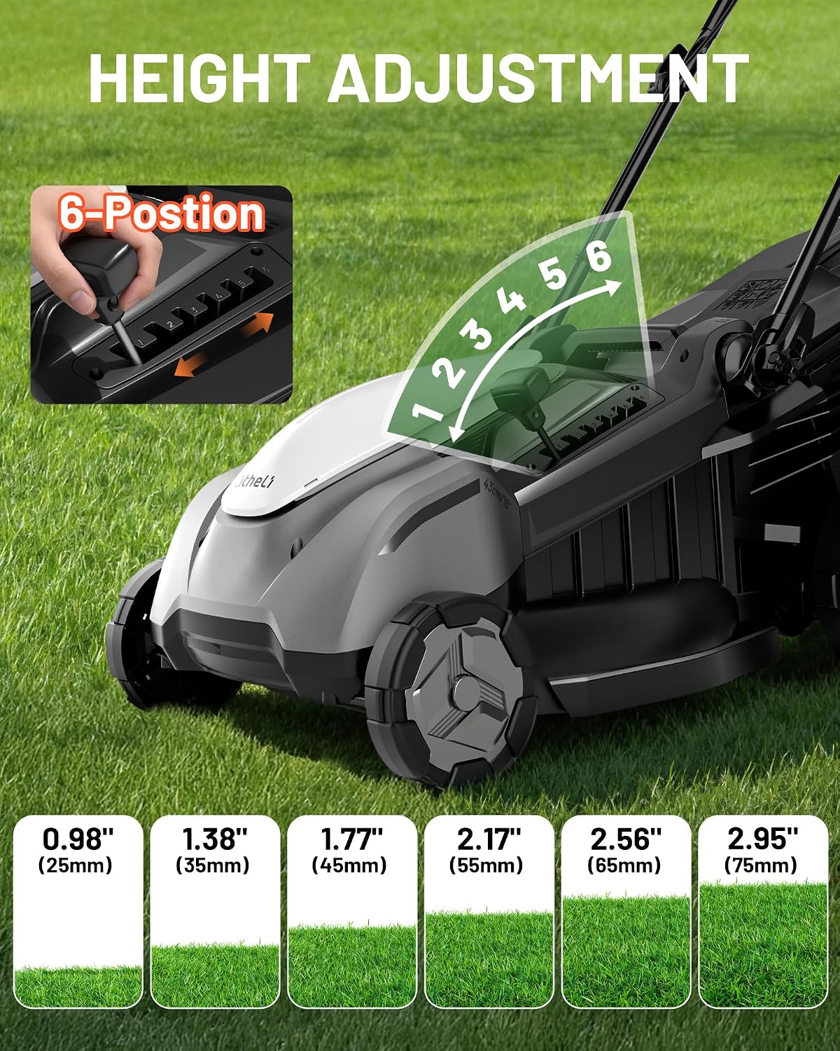 18-inch 40V Self-Propelled Brushless Lawn Mower for Garden Yards, Lightweight Cordless Mower with 6-Position Height