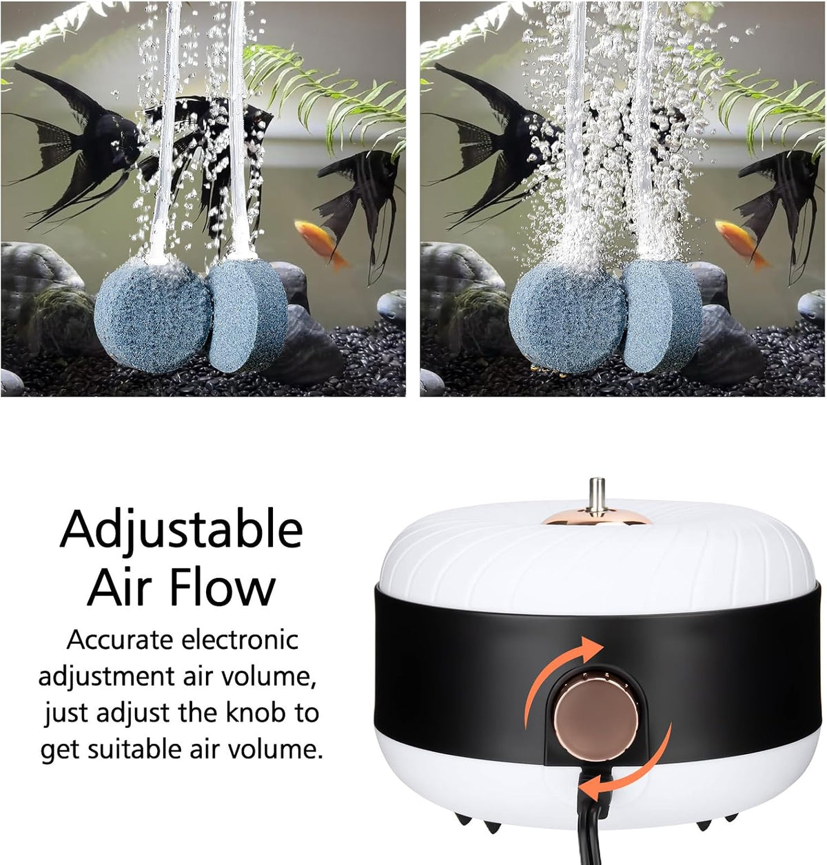 3W/8W Aquarium Air Pump, Powerful 50GPH/140GPH Adjustable Fish Tank Aerator, Ultra Quiet Oxygen Pump Aquarium Bubbler