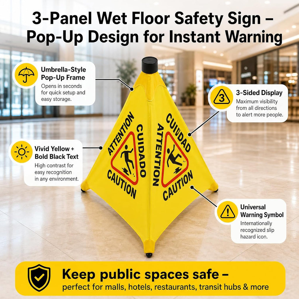 Caution Wet Floor Sign, 8 Pcs 20 inch Pop up Wet Floor Sign, Foldable Yellow Safety Warning Caution Cone, Commercial