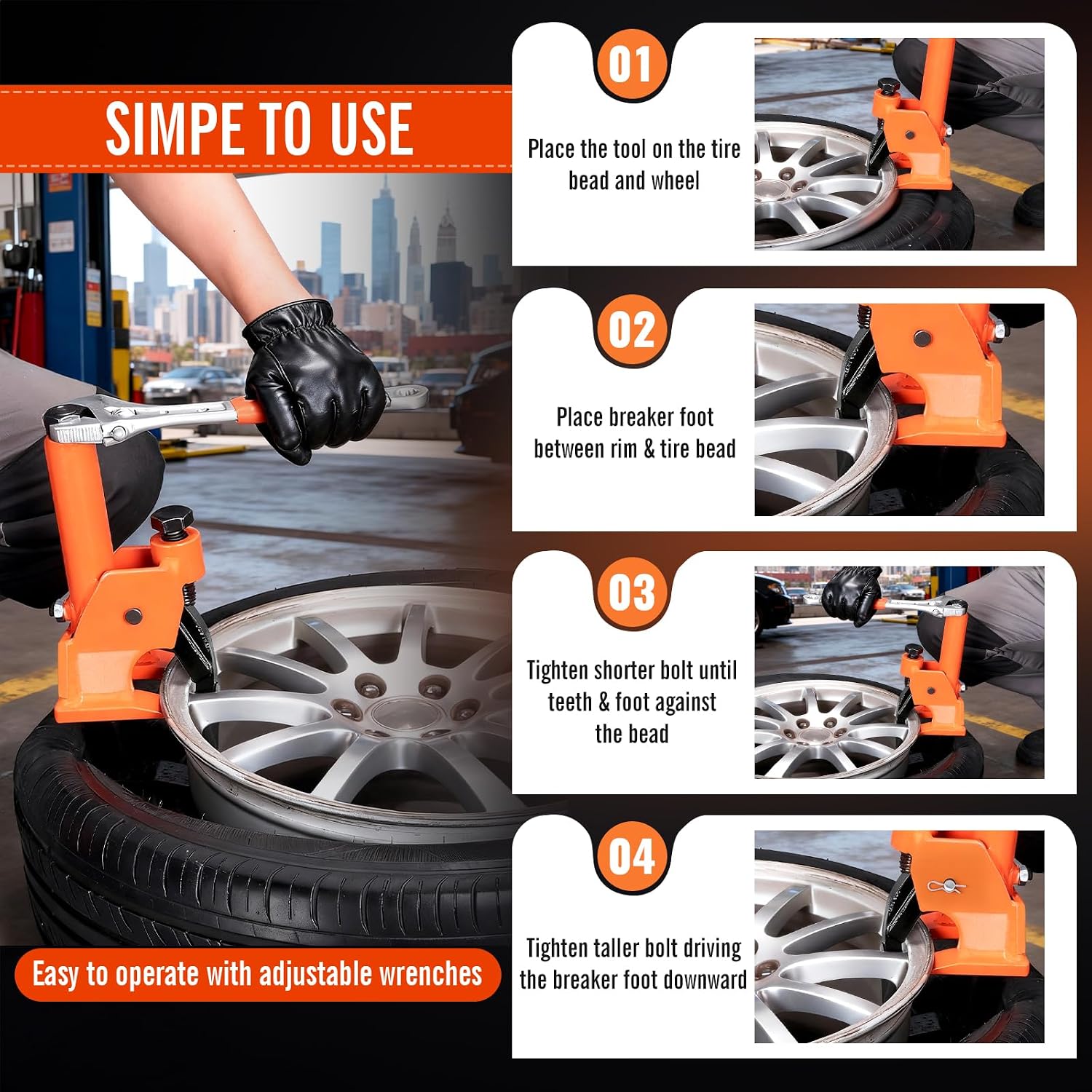 Tire Bead Breaker Tool for 38"-42" Tires, Hub-Safe Manual Tire Bead Breaker with Rubber Pad, Heavy Duty Tire Temoval