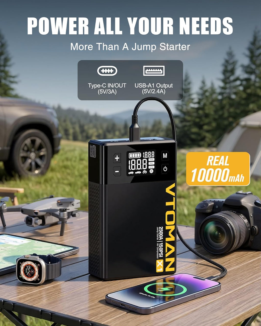 X1 Jump Starter with Air Compressor, Car Battery Jumper Starter (Up to 8.5L Gas/6L Diesel Engine) with 150PSI Auto
