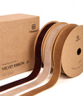Brown Velvet Ribbon 5/8" Christmas Ribbon Set Plush Texture