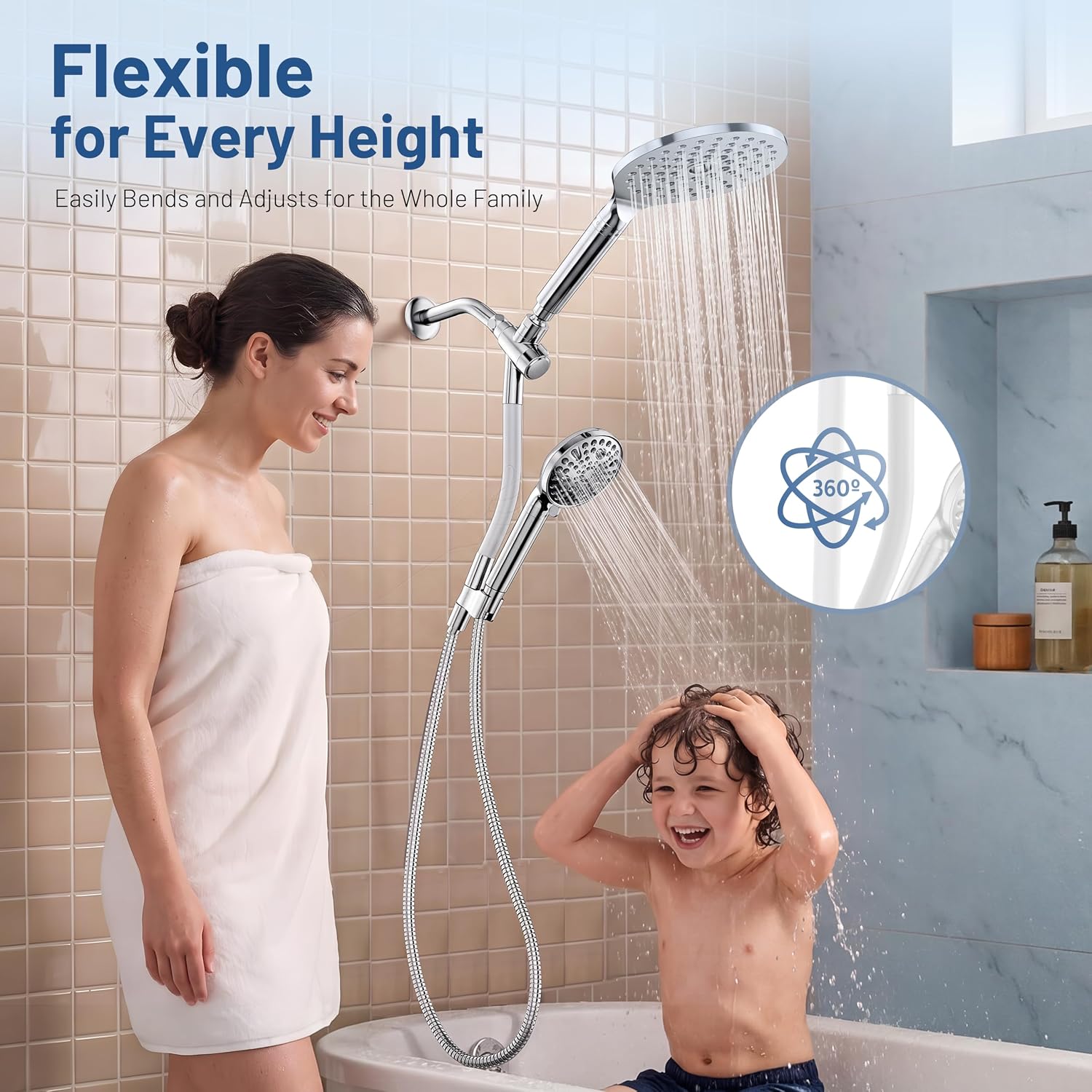 Dual Filtered Rain Shower Head Combo, Handheld Shower Head with Adjustable Bar - Rainfall Shower Head And Showerhead
