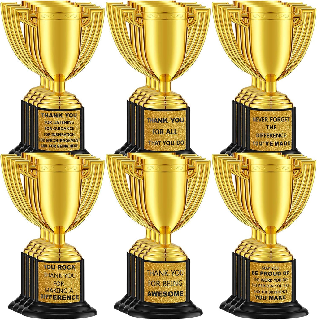 24 Pcs Mini Trophies Awards Plastic Gold Trophy Cups Party Favors Adults Metal Trophy with Stickers for School