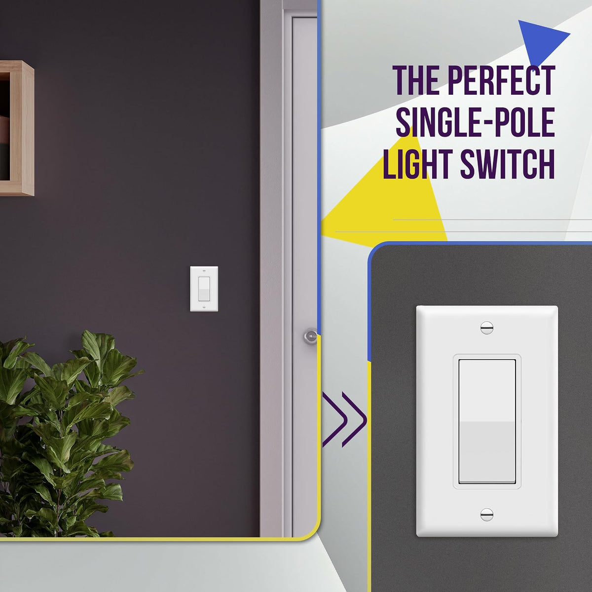ENERLITES White Single Pole Decorator Paddle Light Switch, 15A, 10 Pack