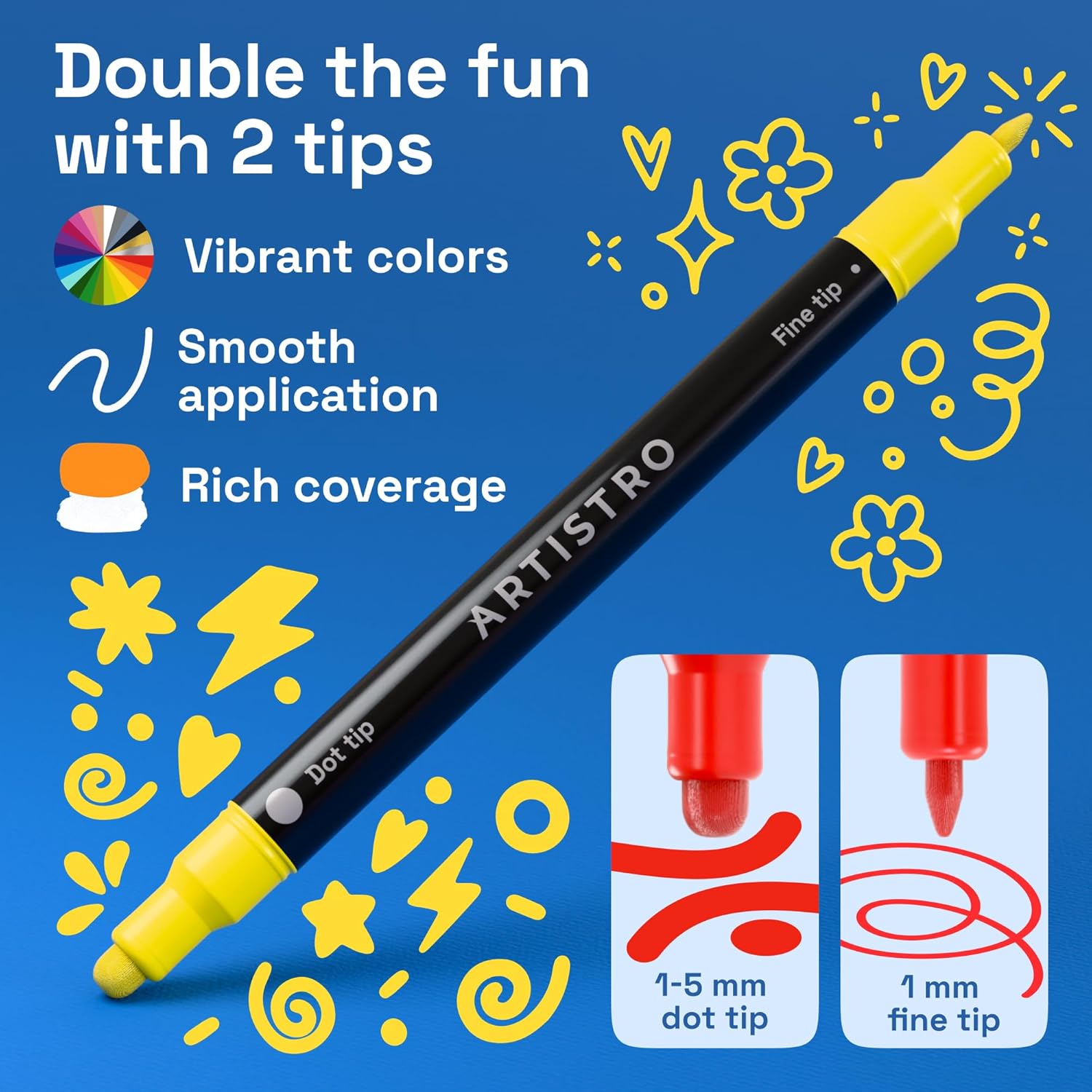 24 Precision Dual-Tip Acrylic Paint Markers – Paint Pens Set with Dot & Fine Tips for Fabric, Rock, Glass, Wood