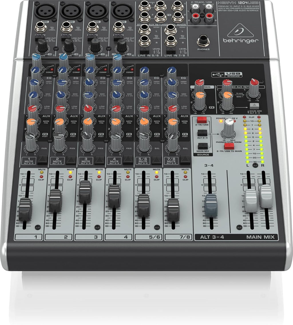 XENYX 1204USB Premium 12-Input 2/2-Bus Mixer with XENYX Mic Preamps and Compressors, British EQ and USB/Audio