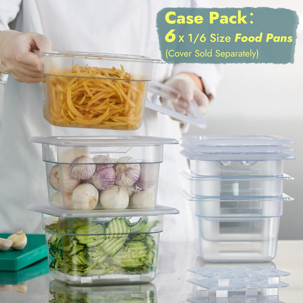 6-Pack 1/6 Size 4" Deep NSF Polycarbonate Food Pans | Dishwasher & Freezer Safe Clear Container for Prep Tables