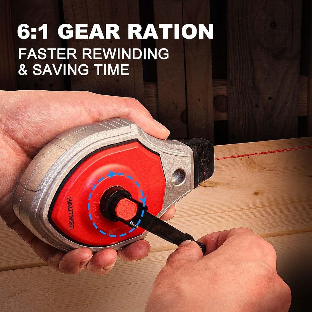 Pro Chalk Line Tool, 100ft Chalk Reel with 6:1 Gear Ratio, Aluminum Chalk Box and Construction String Line, Carpentry