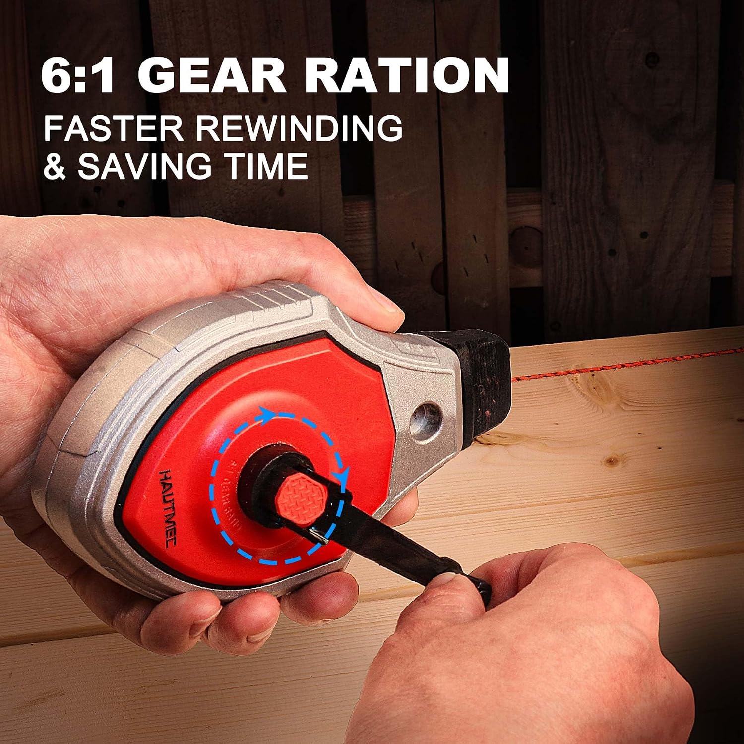 Pro Chalk Line Tool, 100ft Chalk Reel with 6:1 Gear Ratio, Aluminum Chalk Box and Construction String Line, Carpentry