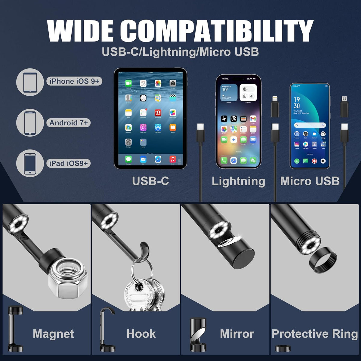 Endoscope Camera with Light, 1920P HD Borescope Inspection Camera