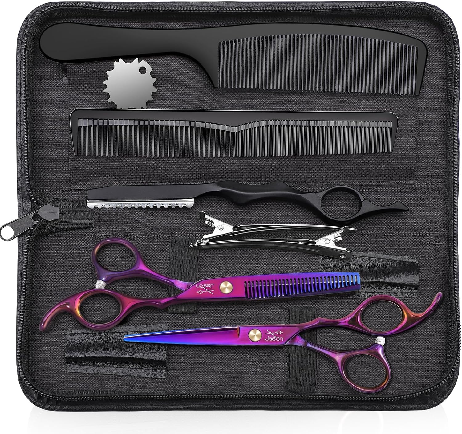Hair Cutting Scissors Set - 10 PCS Professional Haircut Shears Purple | Thinning Shear for Hair Cutting with 30