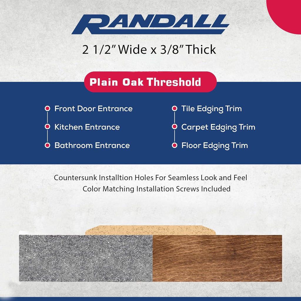 3 FT Unfinished Oak Floor Transition Strip 2 1/2” Wide – Solid Wood Seam Binder for Joining Hardwood, Laminate, or