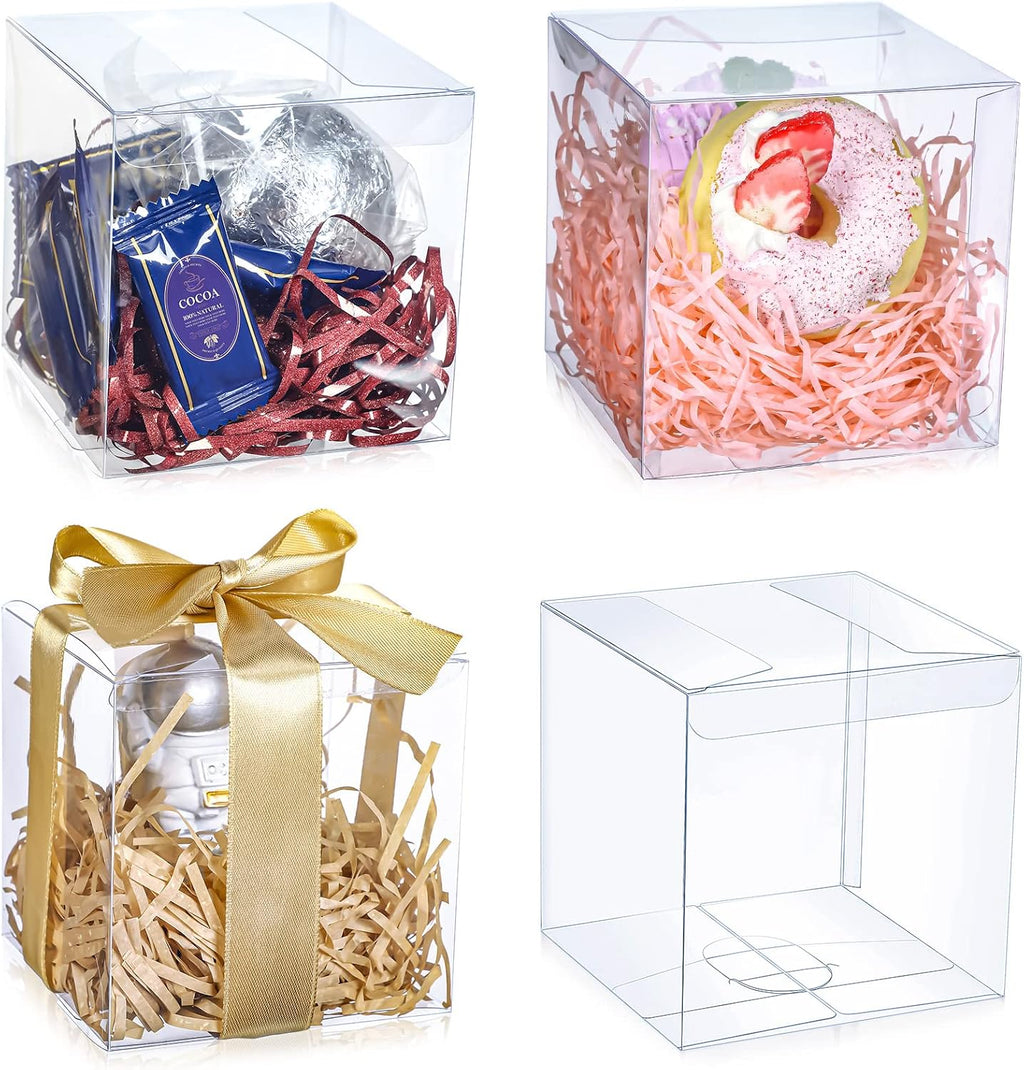 100 Pack Clear Favor Boxes 4x4x4 Inch Transparent PVC Gift Boxes
