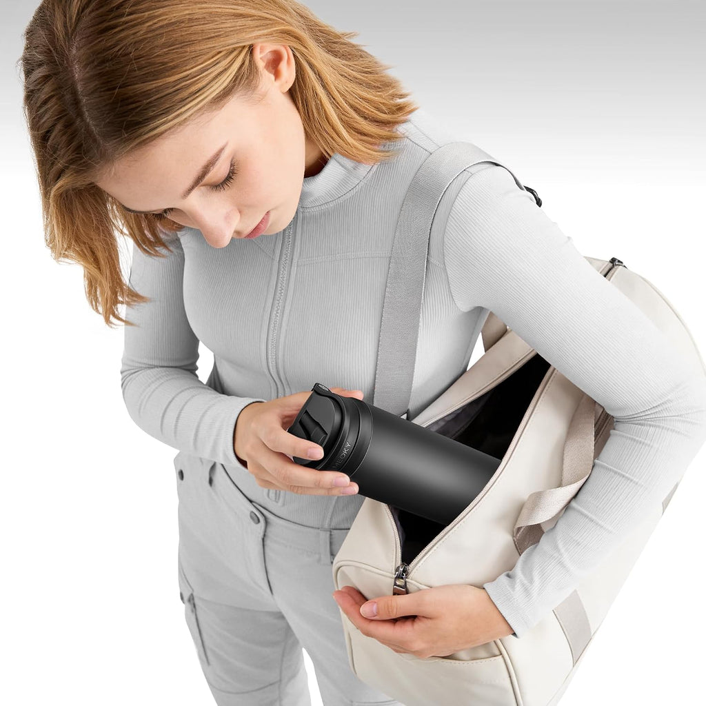 24 oz Insulated Water Bottle: Flip-to-Pop Straw, Leak Proof, 24H Cold, Fits in Car Cup Holder, Wide Mouth, BPA-Free