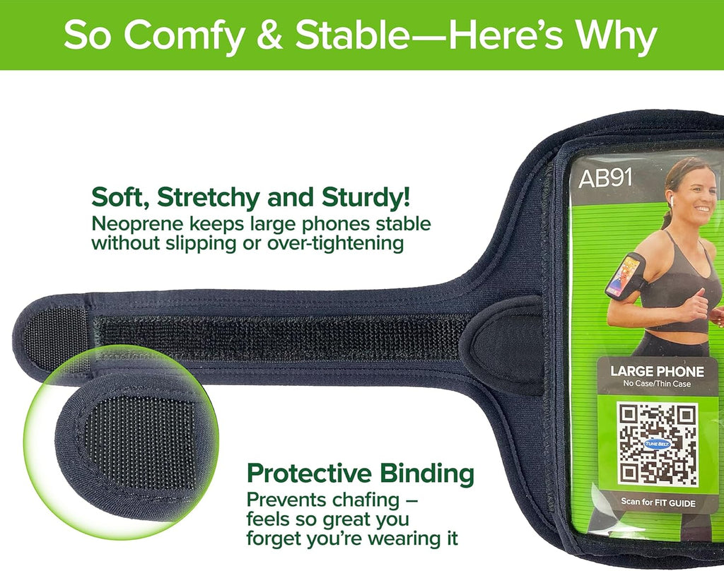 AB91 Running Armband – Flexible, No-Slip Holder for Large Phones | iPhone 17/16/15/14/13/12 & Pro, Sweat-Resistant