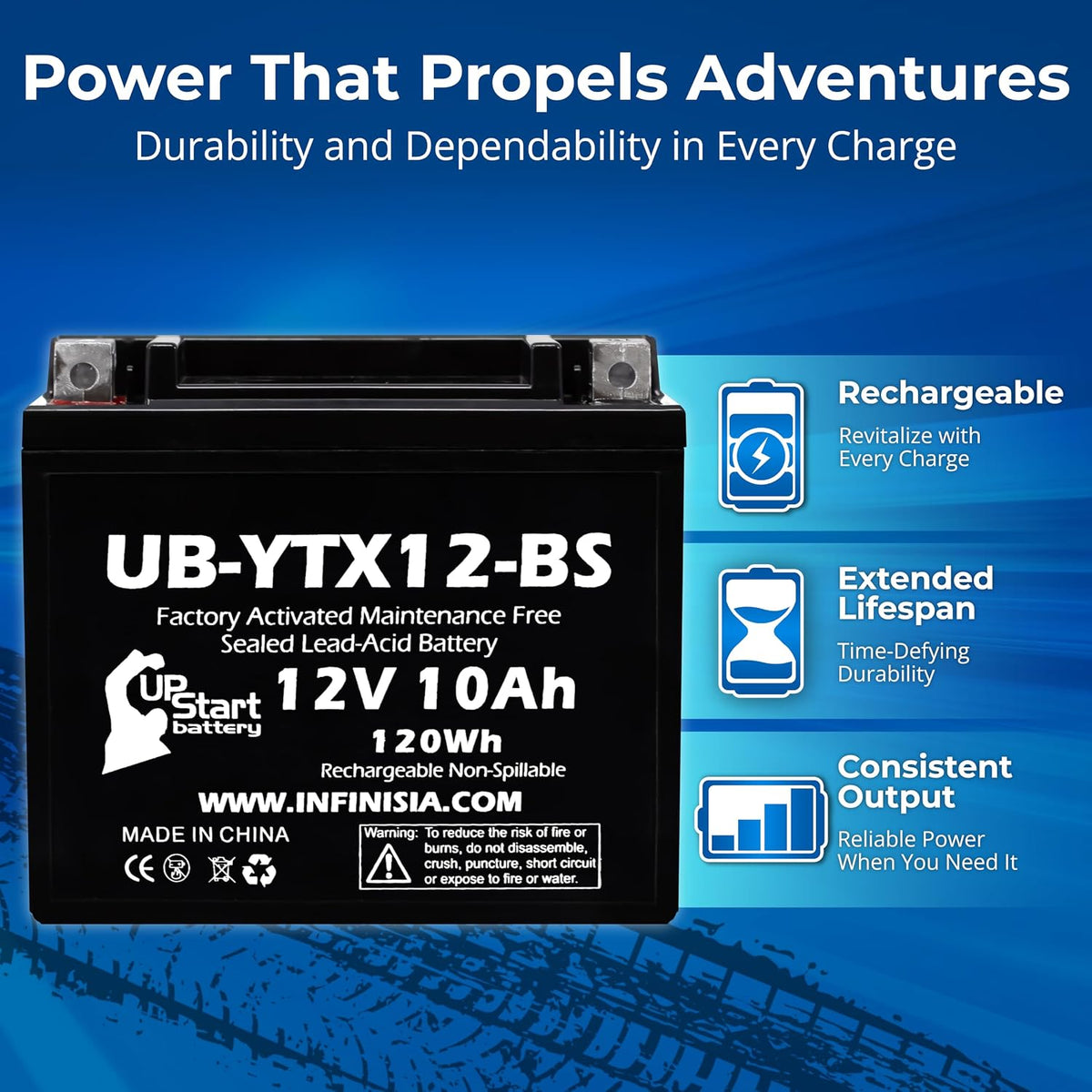 YTX12-BS 12V 10Ah Replacement for Replacement Factory Activated, Battery
