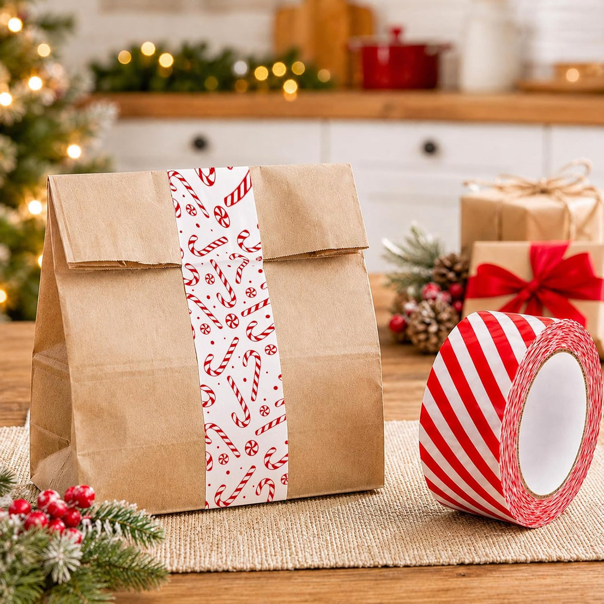 218 Yard Christmas Packing Tape, Candy Cane, 2 Roll