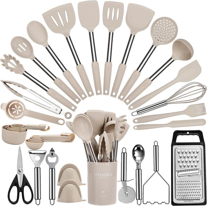 Cooking Utensils Set, 35Pcs Silicone Kitchen Utensils Set with Holder, 446°F Heat Resistant Food Grade Spatula Set