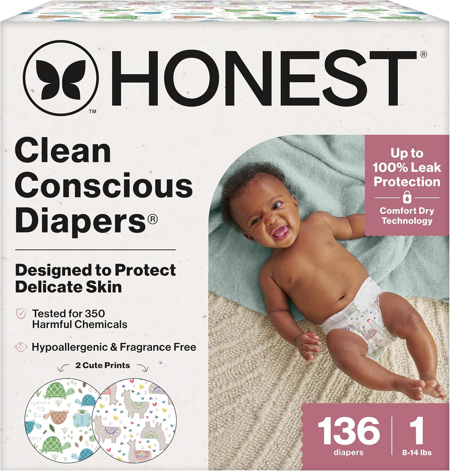 Daytime Daytime Diapers, All the Alpacas, Size 1, 136 Ct