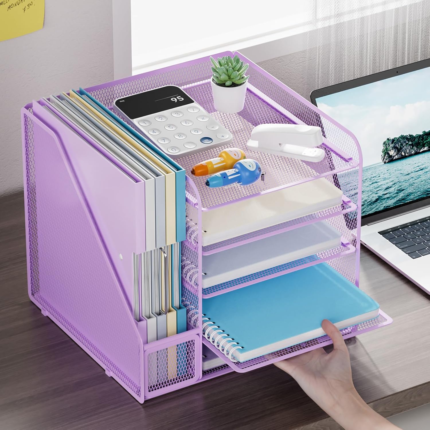 Desk Organizers and Accessories, 5-Tier Paper Letter Tray Organizer with File Holder, Mesh File Organizer, Office