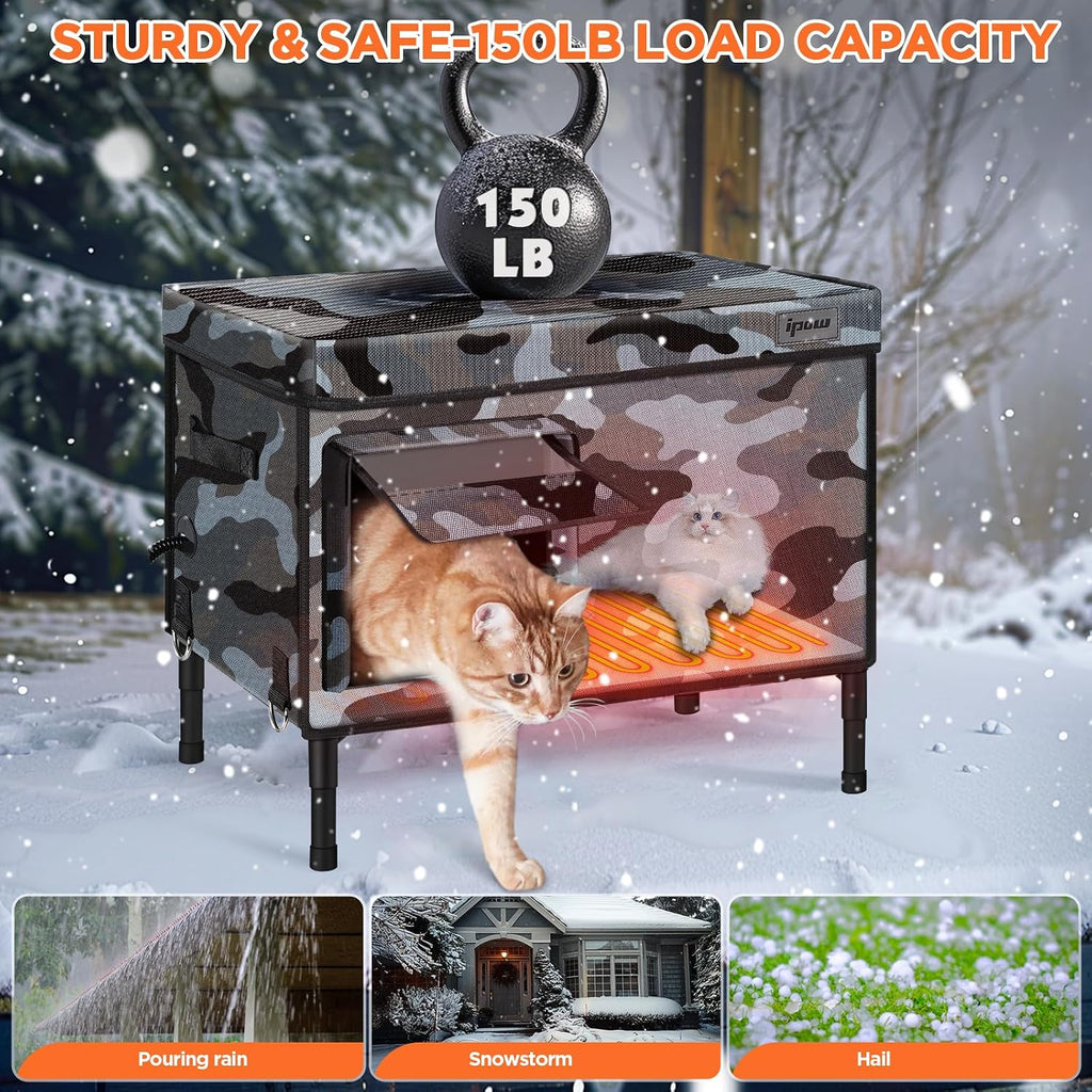 6 Layers Ultra Sturdy Cat Houses for Outdoor Cats, 100% Waterproof with 900D Oxford Fabric & Fully Insulated