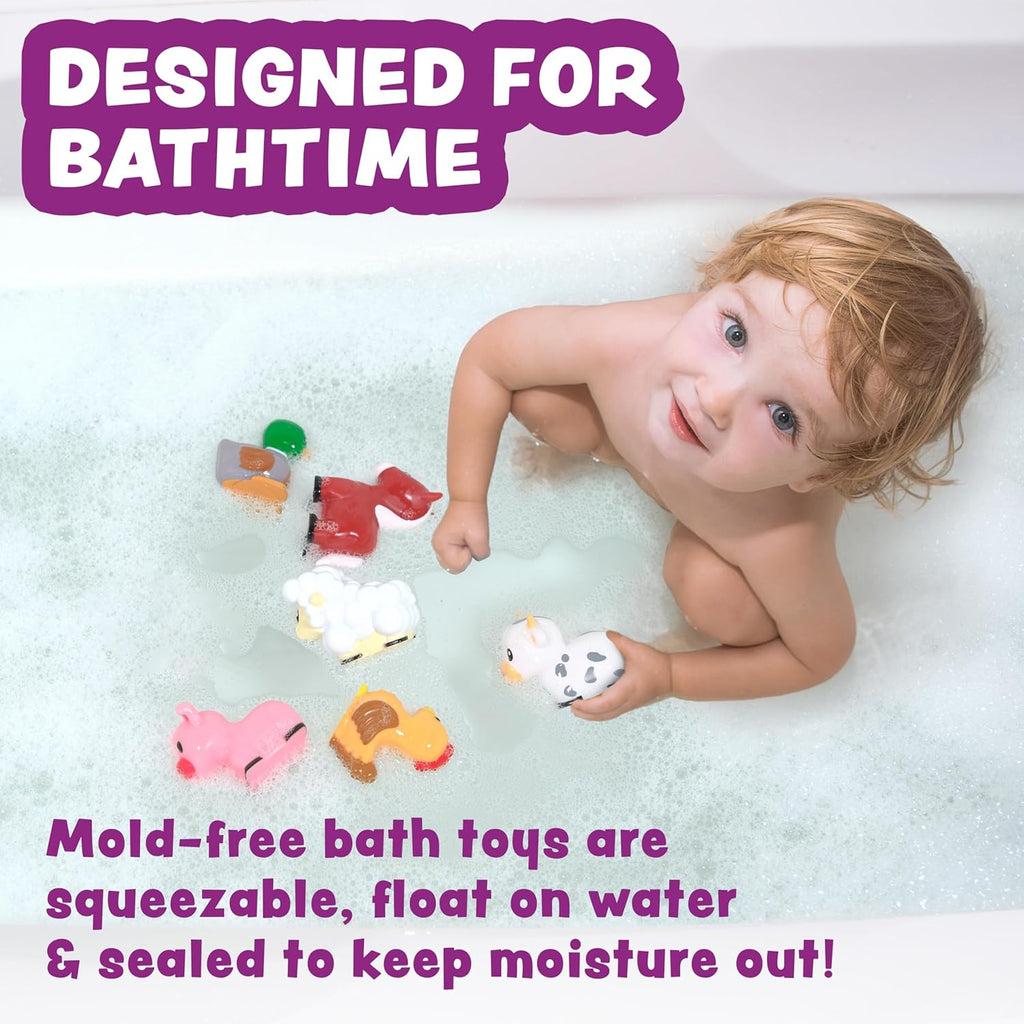 Barnyard Mold Free Bath Toys, 6 Pack | Sealed, No Hole Bath Toys Design Keeps Moisture Out | Soft, Squeezable & Float