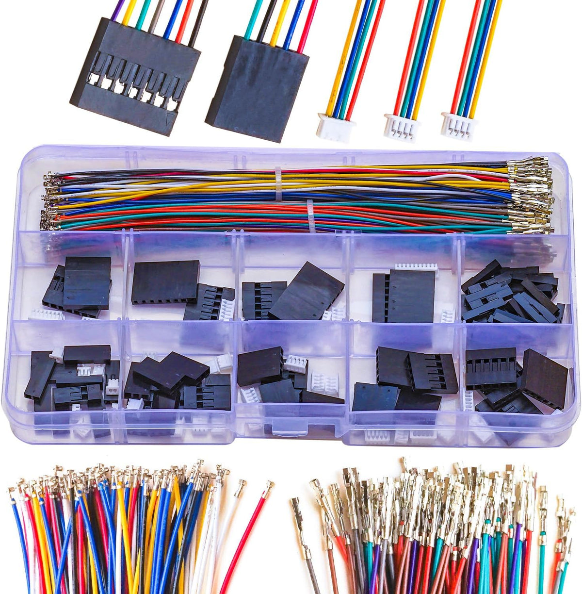 Compatible with Dupont 2.54mm Wire Cable Connectors to MX1.25 Assortment Kit, 2P 3P 4P 5P 6P 7P 8P 9P 10P Housing with 160mm 28AWG Pre-Crimped Cable (TC-DP-MX1.25)