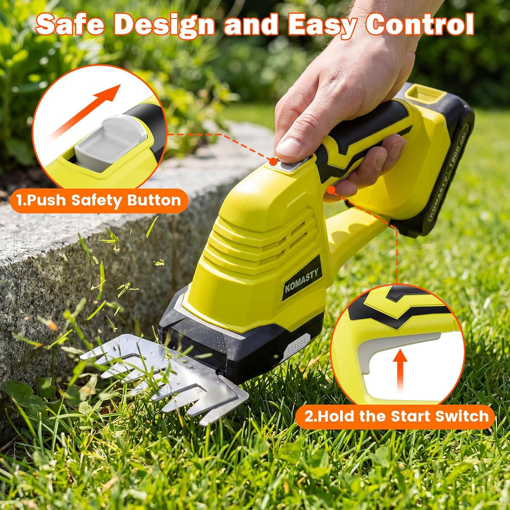 20V Hedge Trimmer Cordless with 2 Battery and Charger, 2 In 1 electric Hedge Shears, Shrub Trimmers with 2 Blades
