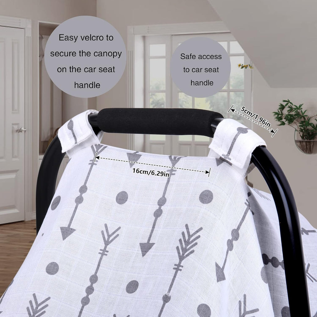 Car Seat Cover Baby for Boys Girls, 100% Muslin Cotton Infant Carseat Canopy, Soft Breathable Stroller Sun Shade &