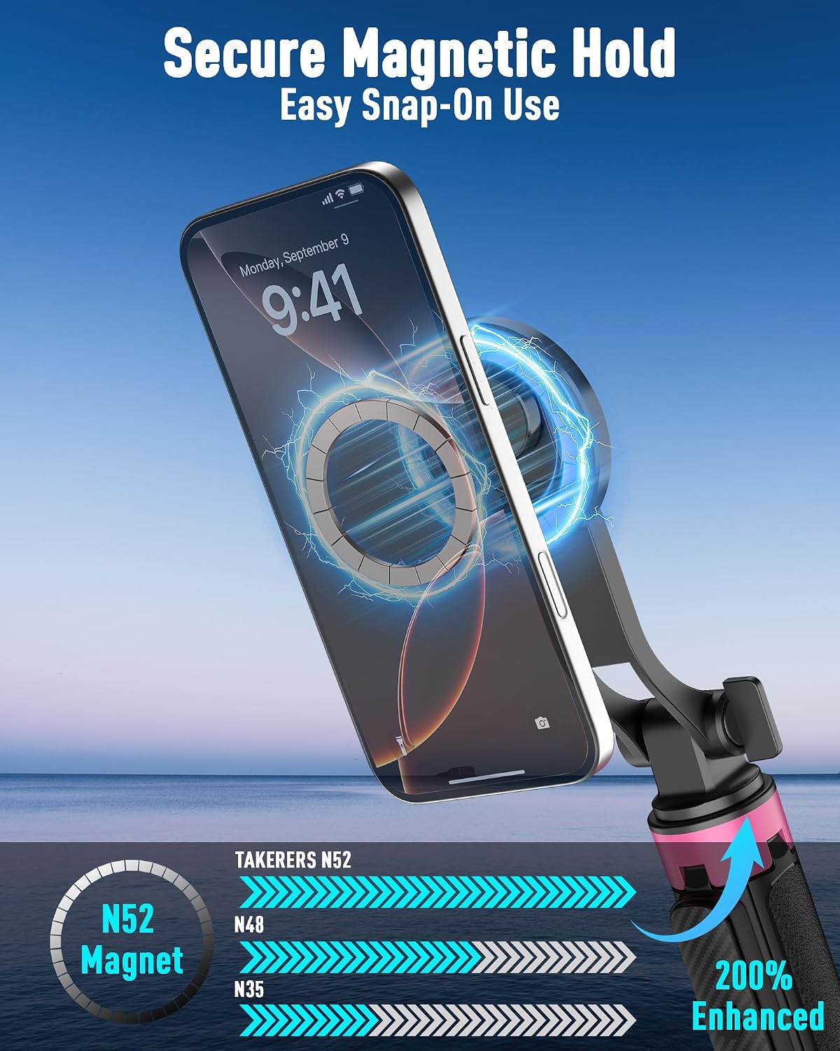 37" Magnetic Phone Tripod, 4-Leg Base with Wireless Remote | 360° Rotation, 3-in-1 Design, Wireless Remote and