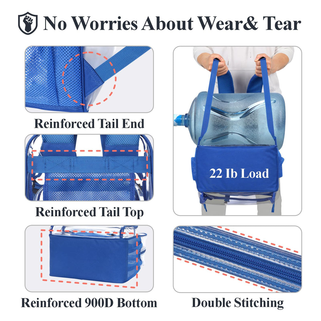 Clear Backpack for School - 17 inch Heavy Duty Bookbag, Bright Blue