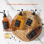 Coffee Syrup Dispenser, Coffee Bar Accessories 16.9 fl oz/500ml, Glass Syrup Dispenser with Pump Dispenser, Labels