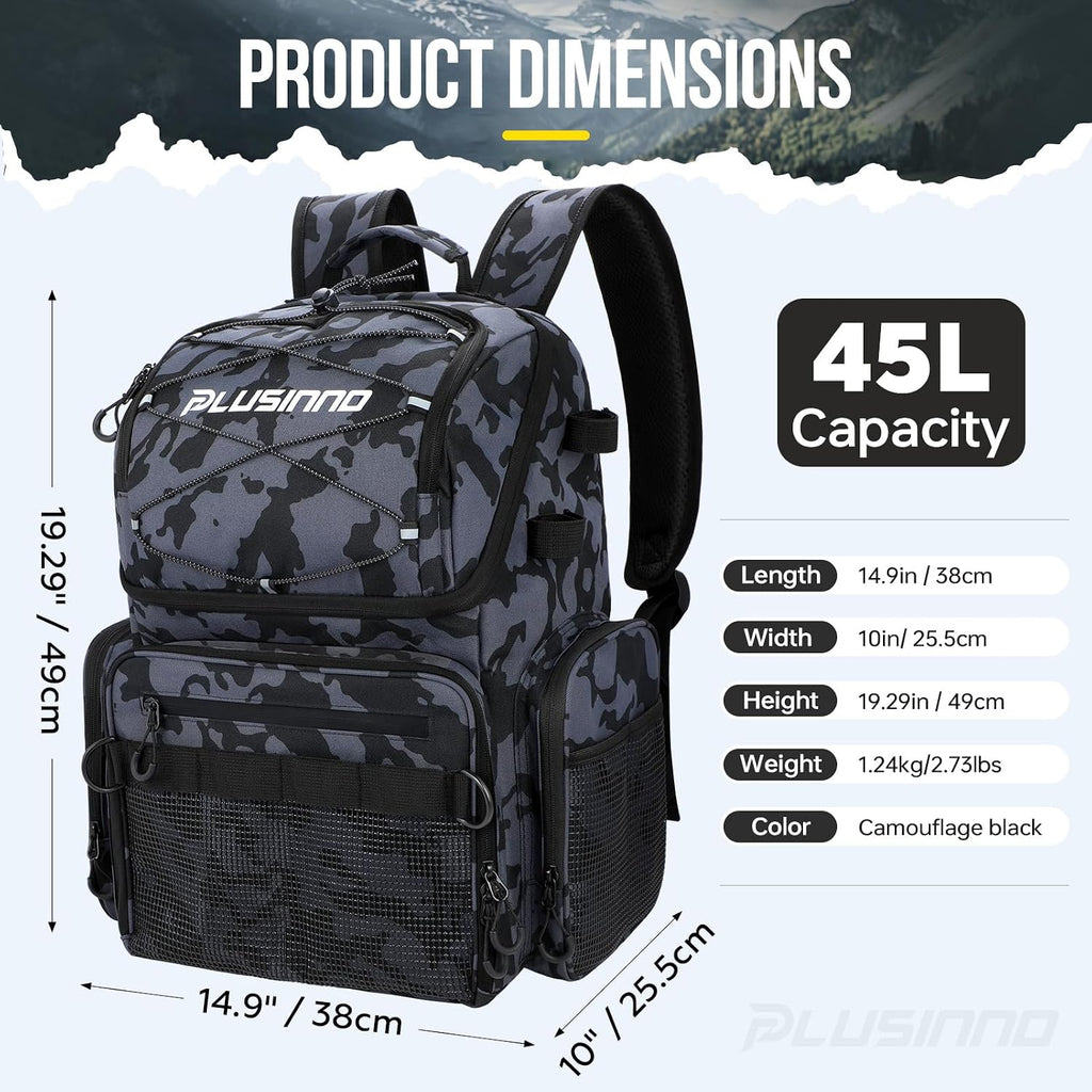 Cooler Fishing Backpack with Rod Holders 45L Large Water-resistant Fishing Tackle bag Store Fishing Gear Fishing