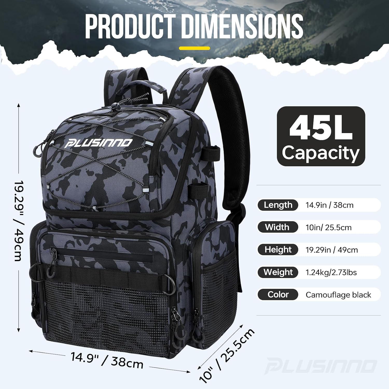 Cooler Fishing Backpack with Rod Holders 45L Large Water-resistant Fishing Tackle bag Store Fishing Gear Fishing